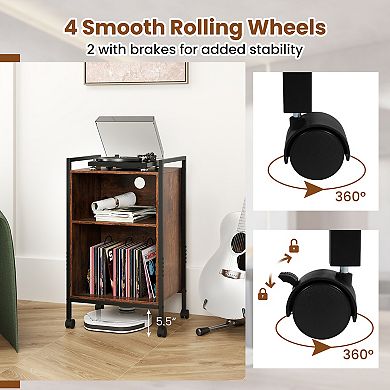 Mobile Record Player Stand with Power Outlet