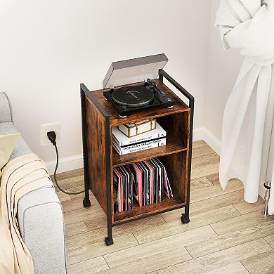Mobile Record Player Stand with Power Outlet