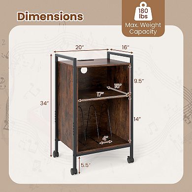 Mobile Record Player Stand with Power Outlet