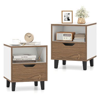 Nightstand Set of 2 with Drawer and Open Storage Shelf for Bedroom