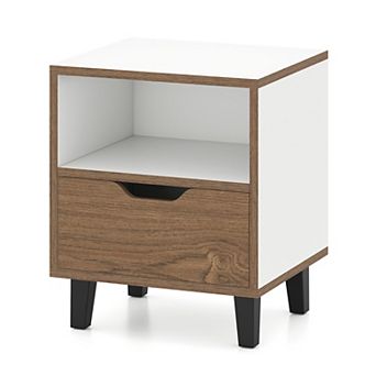 Nightstand with Drawer and Open Storage Shelf for Bedroom
