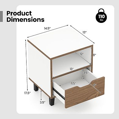 Nightstand with Drawer and Open Storage Shelf for Bedroom