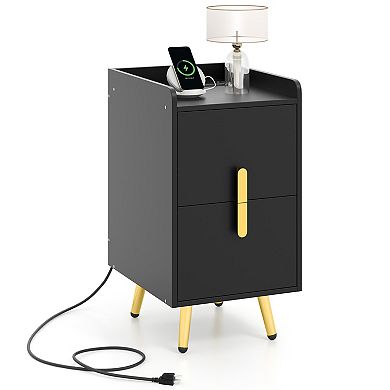 Nightstand Side Tables with 2 Drawers and 2 USB Ports