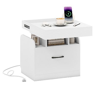 Nightstand with Charging Station Modern Bedside Table for Living Room Bedroom Office