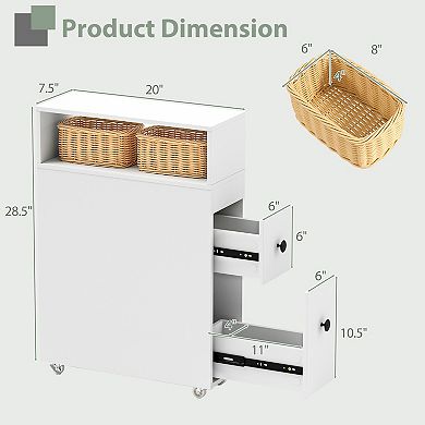 Slim Bathroom Cabinet Wooden Organizer with Deep Slide-Out Drawers