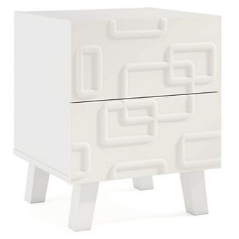 Modern Nightstand Side Table with Drawers and 3D Geometric Patterns