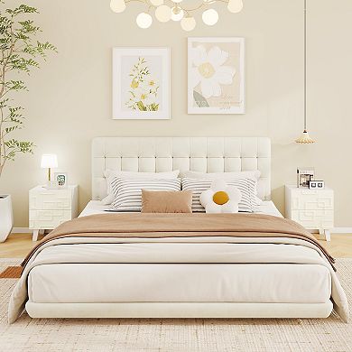 Modern Nightstand Side Table with Drawers and 3D Geometric Patterns