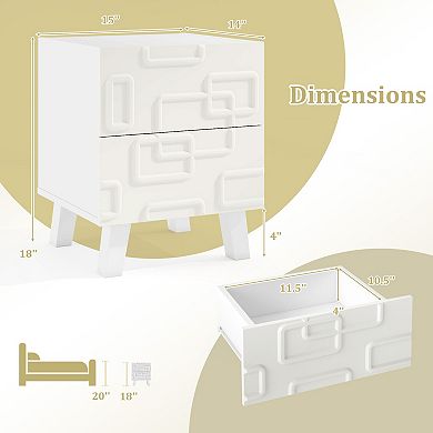 Modern Nightstand Side Table with Drawers and 3D Geometric Patterns
