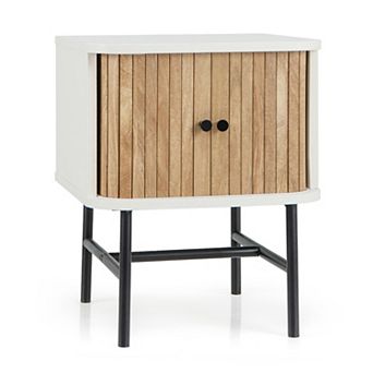 Mid-century Modern Nightstand with Sliding Doors and Storage Cabinet