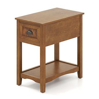 Contemporary Chairside End Table with Drawer and Open Shelf