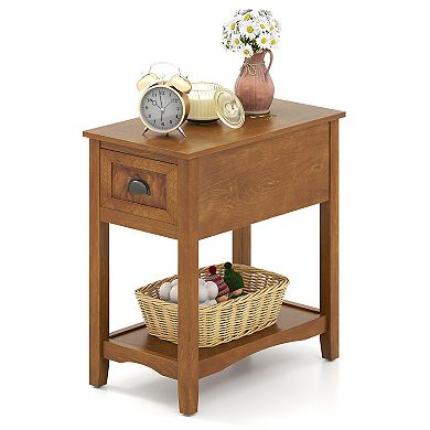 Contemporary Chairside End Table with Drawer and Open Shelf