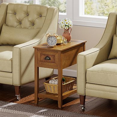 Contemporary Chairside End Table with Drawer and Open Shelf