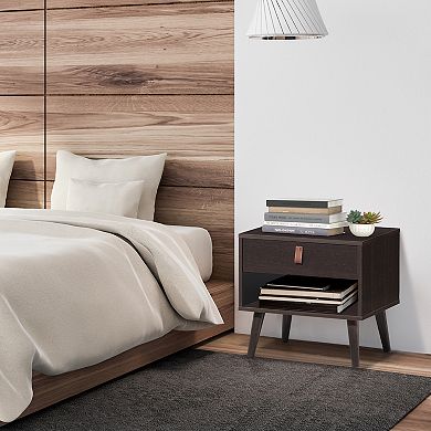 Mid-Century Style Nightstand with Drawer Storage Shelf