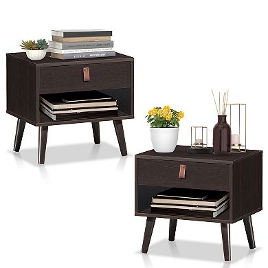 Mid-Century Style Nightstand with Drawer Storage Shelf