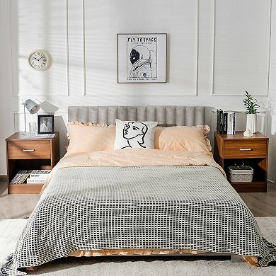 Set of 2 Modern Wooden Nightstands with Storage Drawer and Open Cabinet