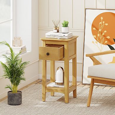 3-Tier Nightstand with Drawer and Open Storage Shelf