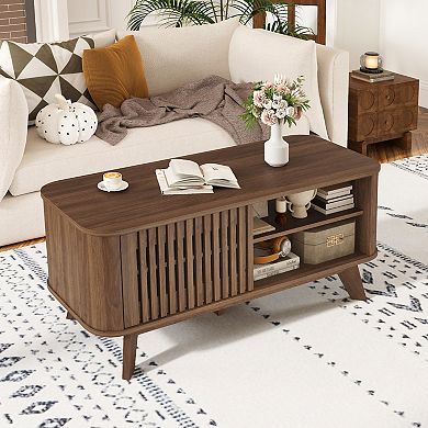 Rectangular Coffee Table with Storage and Adjustable Shelves