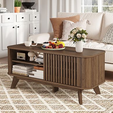 Rectangular Coffee Table with Storage and Adjustable Shelves