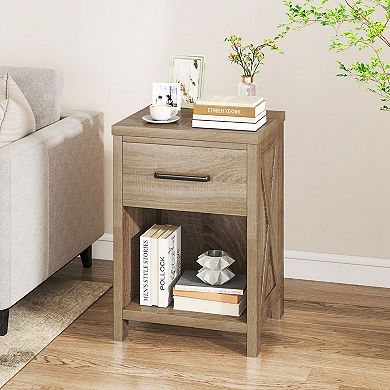 Nightstand with Drawer and Shelf