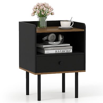 Nightstand with Drawer 3-Tier Sofa Side Table with Open Storage Shelf