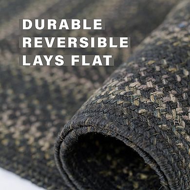 Homespice Jet Black Jute Braided Rug Reversible Black Rug