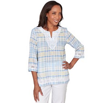 Petite Alfred Dunner Plaid Embellished Lace Top