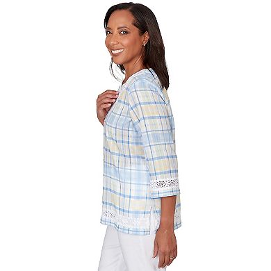 Petite Alfred Dunner Plaid Embellished Lace Top