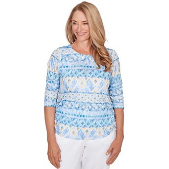 Petite Alfred Dunner Ikat Biadere Tie Ruched Top