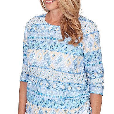 Petite Alfred Dunner Ikat Biadere Tie Ruched Top