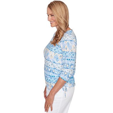 Petite Alfred Dunner Ikat Biadere Tie Ruched Top