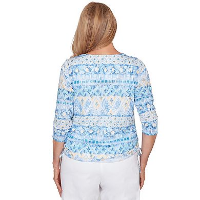 Petite Alfred Dunner Ikat Biadere Tie Ruched Top