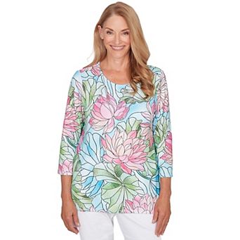 Petite Alfred Dunner Stained Glass Floral Print Top with Necklace