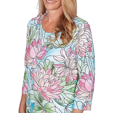 Petite Alfred Dunner Stained Glass Floral Print Top with Necklace