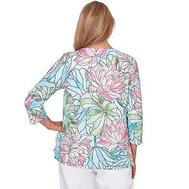 Petite Alfred Dunner Stained Glass Floral Print Top with Necklace