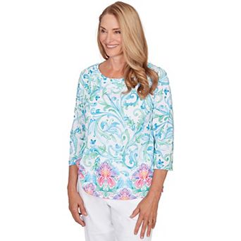 Petite Alfred Dunner Scroll Border Embellished Neck Top