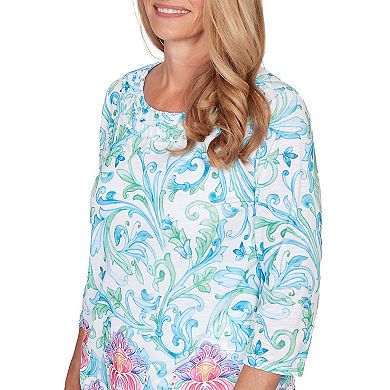 Petite Alfred Dunner Scroll Border Embellished Neck Top