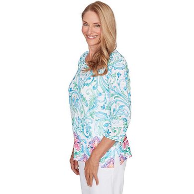 Petite Alfred Dunner Scroll Border Embellished Neck Top