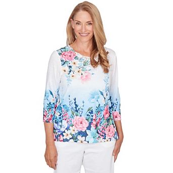 Petite Alfred Dunner Ombre Border Floral Lace Top