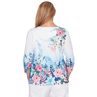Petite Alfred Dunner Ombre Border Floral Lace Top