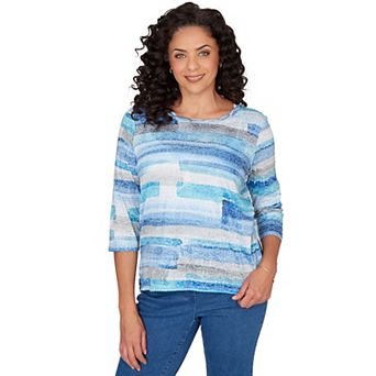 Petite Alfred Dunner Brushstroke Biadere Embellished Neck Top