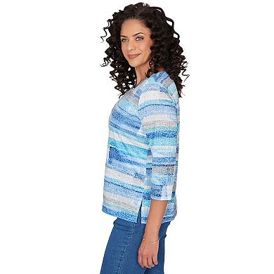 Petite Alfred Dunner Brushstroke Biadere Embellished Neck Top