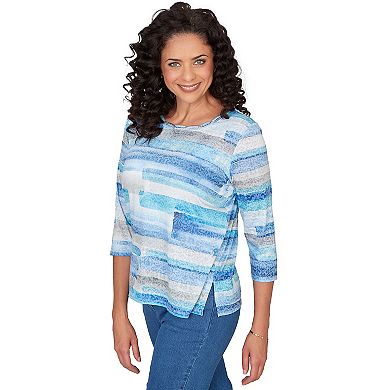 Petite Alfred Dunner Brushstroke Biadere Embellished Neck Top