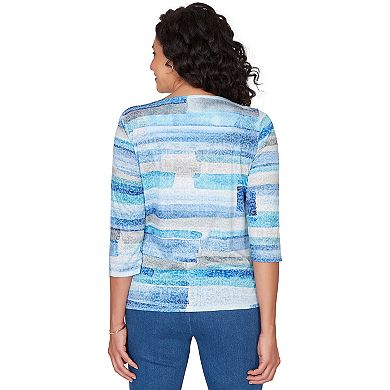 Petite Alfred Dunner Brushstroke Biadere Embellished Neck Top