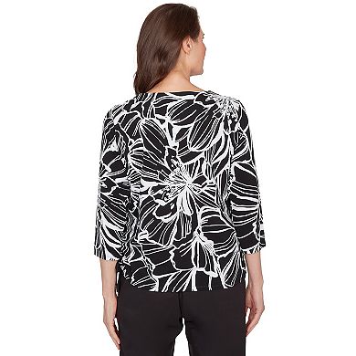 Petite Alfred Dunner Floral Linework Side Tie Ruched Top