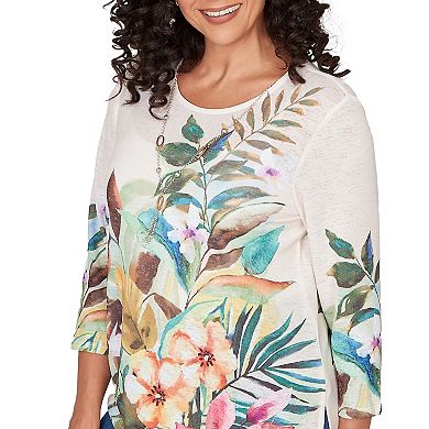 Petite Alfred Dunner Tropical Print Top with Necklace