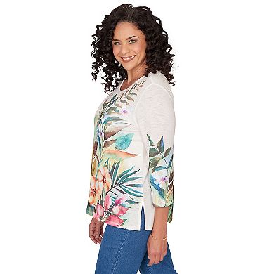 Petite Alfred Dunner Tropical Print Top with Necklace