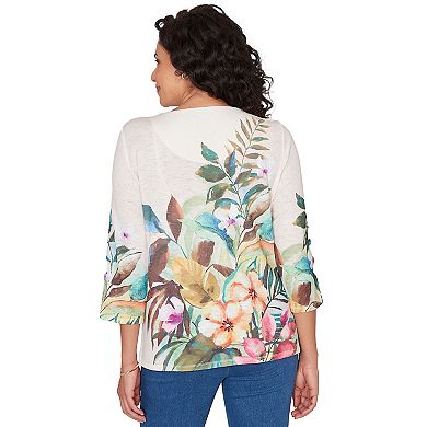 Petite Alfred Dunner Tropical Print Top with Necklace