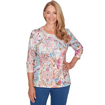Petite Alfred Dunner Paisley Floral Pleated Neck Top