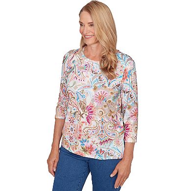 Petite Alfred Dunner Paisley Floral Pleated Neck Top