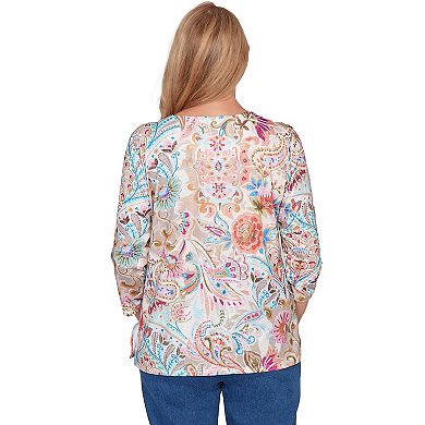 Petite Alfred Dunner Paisley Floral Pleated Neck Top